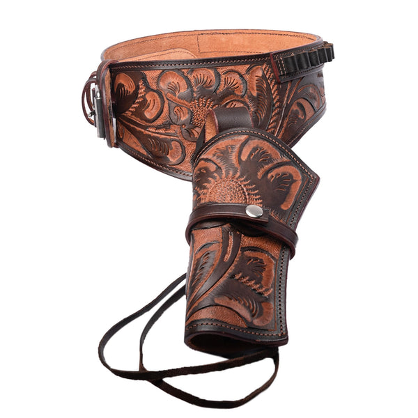 Hulara Full Grain DD Harness Buff Leather Western Gun Holster for Men Heritage Rough Rider 357 Magnum Holster Cowboy Gun Belt and Holster .38/.357 Cal Revolver Holster