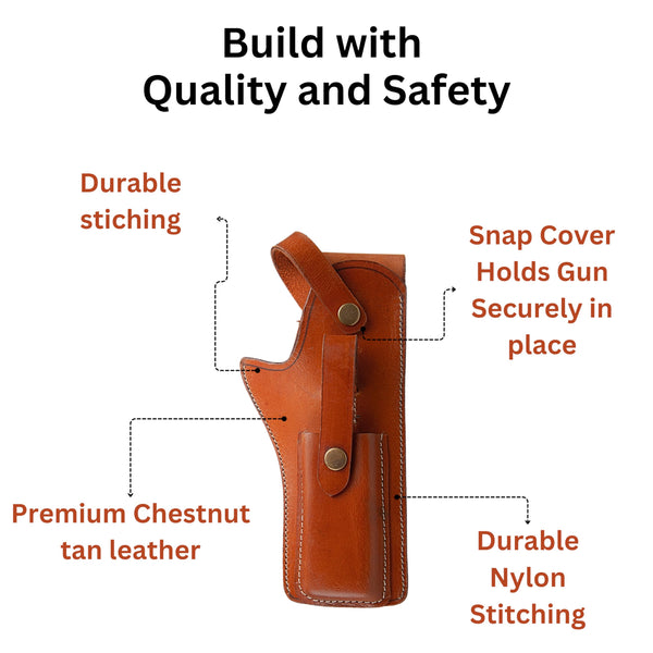 Hulara Genuine Leather Holster with Magazine Case, Pistol Hosters for Men and Women, Revolver Holder