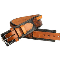 Hulara 2 Tone Flower Western Gun Holster & Ammo Belt Set – 22 Cartridge Leather Belt Size-4 with Heritage Cowboy Revolver Holster Left - 4