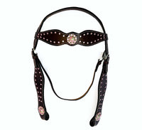 Hulara Top Grain Buff Leather Western Bridle and Breast Collar Set Tooled Headstall and Horse Breastcollar Western Tack Set Horse Breast Collar Western Bridle Sets Horse Headstall and Breast Collar - 2