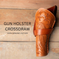 Hulara Genuine Leather Cross Draw Holster Gun Holder 22 .38/357 .44/45 Cal Revolver Western Rough Ri - 44