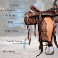 Hulara Western Saddle Tooled Genuine Leather Horse Saddle Carved Comfy Seat Western Saddle for Horses Barrel Racing Sadd