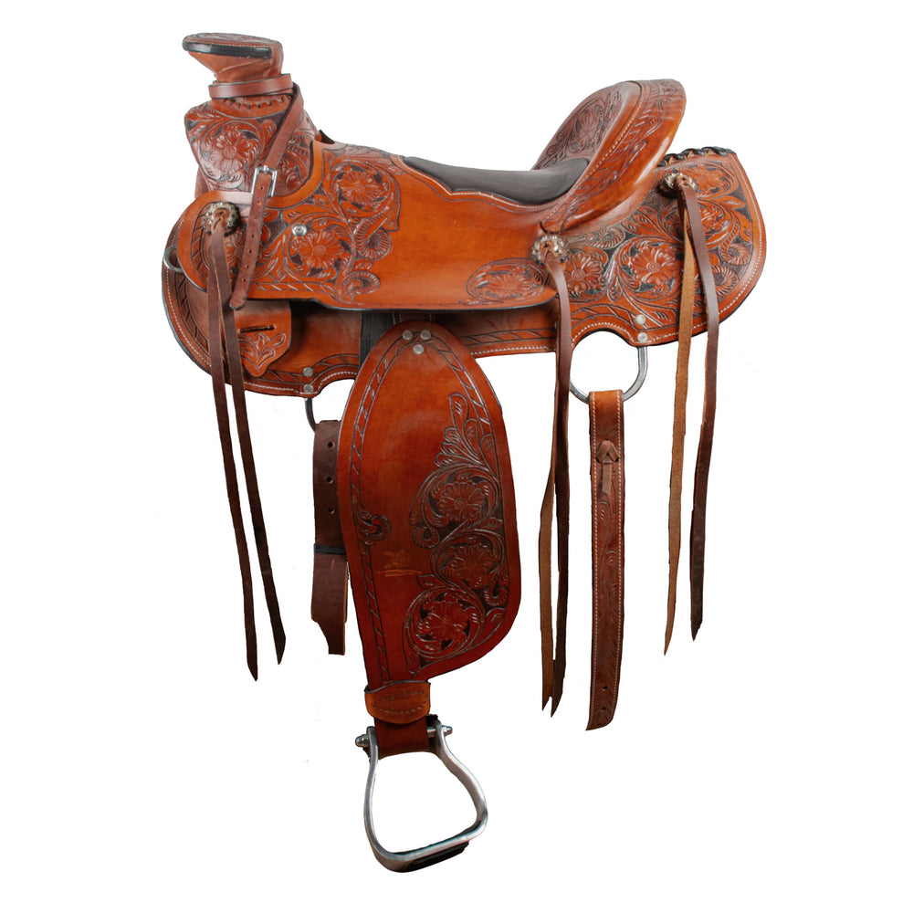 Hulara Western Saddle Tooled Genuine Leather Horse Saddle Carved Comfy Seat Size 17 Inch Western Saddle for Horses Barrel Racing Saddle