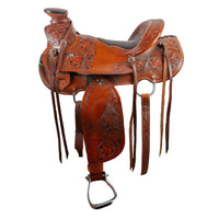 Hulara Western Saddle Tooled Genuine Leather Horse Saddle Carved Comfy Seat Size 15 Inch Western Saddle for Horses Barrel Racing Saddle