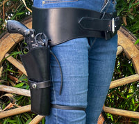 Hulara Genuine Leather Western Gun Belt Concealed Carry Gun Holster Belt for Men Women Cowboy Costum - 32