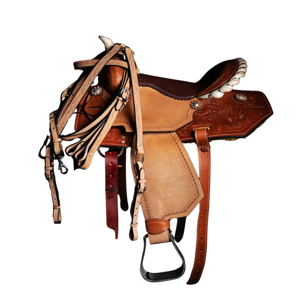 Hulara Western Saddle Tooled Genuine Leather Horse Saddle Carved Comfy Seat Size 17 Inch Western Saddle for Horses Barrel Racing Saddle