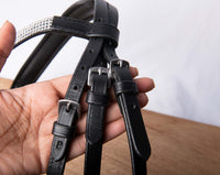 Hulara Top Grain Cowhide Leather English Bridle Snaffle Crossover Figure 8 Horse Bridle Rhinestone Browband and Flash Noseband Horse Bit Bridle with Reins Bridles for Horses - 5