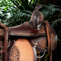 Hulara Western Saddle Tooled Genuine Leather Horse Saddle Carved Comfy Seat Size 17 Inch Western Saddle for Horses Barrel Racing Saddle - 2