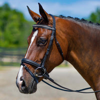 Hulara Top Grain Cowhide Leather English Bridle Snaffle Horse Bridle Flash Noseband with Rhinestone Browband Horse Bit Bridle with Reins Bridles for Horses - 2
