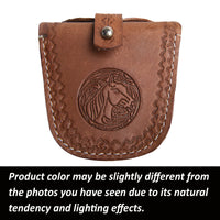 Hulara Top Grain Buff Leather Horse Tooling Ammo Pouch for .38 .45 22LR Ammo Box with Belt Loop & Metal Closure Amunition Pouch (Tan) - 3