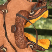 Hulara Western Horse Saddle Tooled Genuine Leather Horse Saddle Carved Comfy Seat Western Saddle for Horses Barrel Racing Saddle - 3