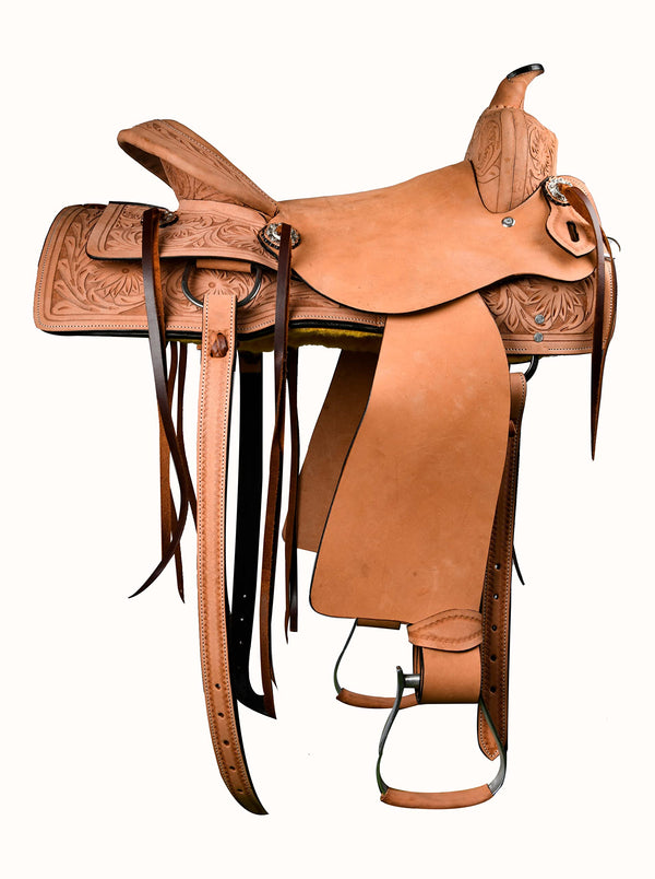 Hulara Western Saddle Tooled Genuine Leather Horse Saddle Carved Comfy Seat Size 14 Inch to 18 Inch Western Saddle for Horses Barrel Racing Saddle