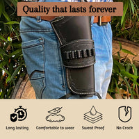 Hulara Leather Western Gun Holster for .22 Caliber Revolver – Fits 4" to 6" Barrel – Cowboy Style Belt Holster for Heritage Rough Rider (Black, Left Holster) - 8