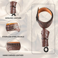 Hulara Full Grain DD Harness Leather Western Gun Holster Belt for Men Heritage Rough Rider 357 Magnum Holster Cowboy Gun Belt .38/.357 Cal - 2