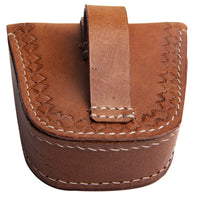 Hulara Top Grain Buff Leather Horse Tooling Ammo Pouch for .38 .45 22LR Ammo Box with Belt Loop & Metal Closure Amunition Pouch (Tan) - 2