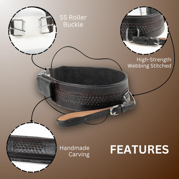 Hulara Western Carved Leather Rear Flank Back Saddle Girth Cinch Belt with Bucking Strap Comfytack |Premium Flank Cinch Belt Leather Horse Girth
