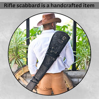 Hulara Rifle Case Western Scabbard fits 16 to 20 Inch Barrel Length Lever Action Genuine Handcraft Leather Rifle Shotgun Sheath Winchester Case for Wild Bunch Shooting [Black]. - 4