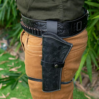 Hulara Carved Flower Black Western Gun Holster & Ammo Belt Set – 38 Cartridge Leather Belt Size-1 Wi - 6