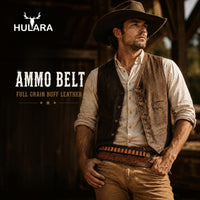 Hulara Full Grain Buff Leather Ammo Belt 22 Cartridge Belt Western Ammo Case Bullet Ammo Loops for Men