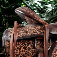 Hulara Western Saddle Tooled Genuine Leather Horse Saddle Carved Comfy Seat Size 18 Inch Western Saddle for Horses Barrel Racing Saddle - 4