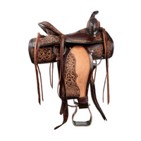 Hulara Western Saddle Tooled Genuine Leather Horse Saddle Carved Comfy Seat Size 15 Inch Western Saddle for Horses Barrel Racing Saddle