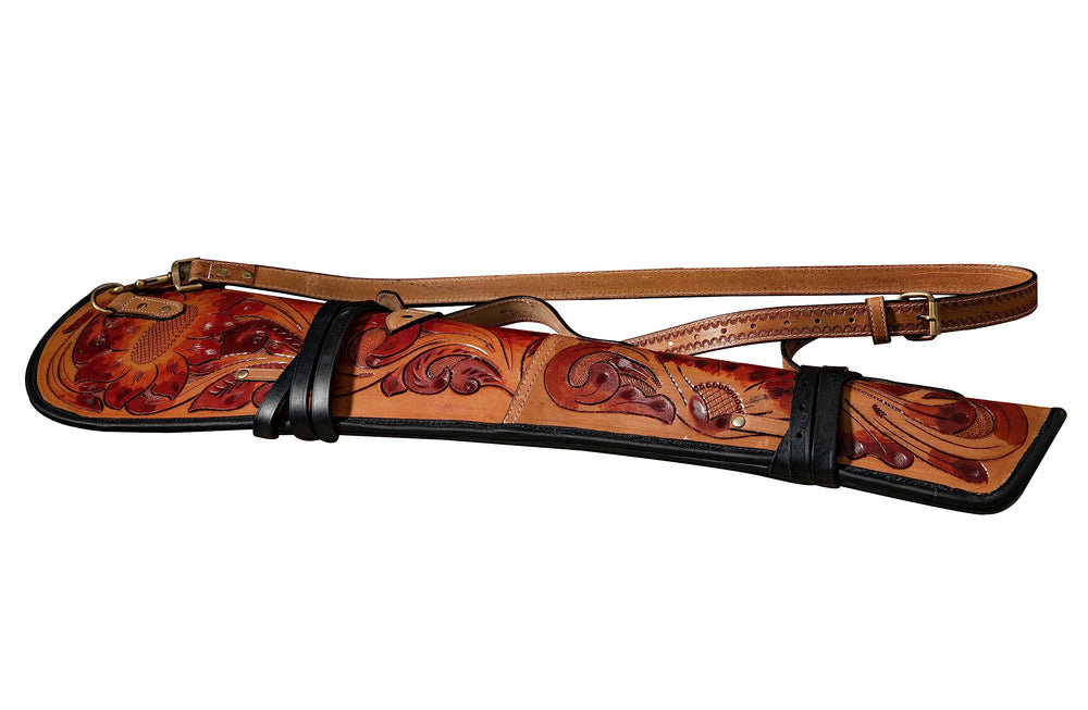 Hulara Real Leather Rifle Scabbard for Lever Action Rifle Case Shotgun Scabbard Carved Saddle Scabbard For Henry Big Boy Rifle With Padded Interior Protection (Brown_2, Solid)