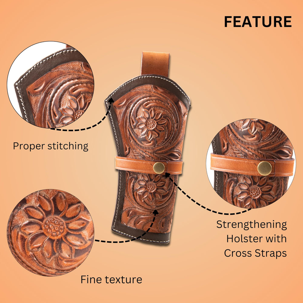 Hulara Full Grain Buff Leather Cross Draw Gun Holder 22 .38/357 .44/45 Cal Revolver Gun Western Hols - 2