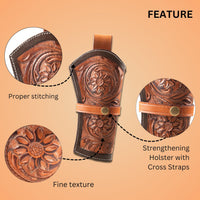 Hulara Full Grain Buff Leather Cross Draw Gun Holder 22 .38/357 .44/45 Cal Revolver Gun Western Hols - 2