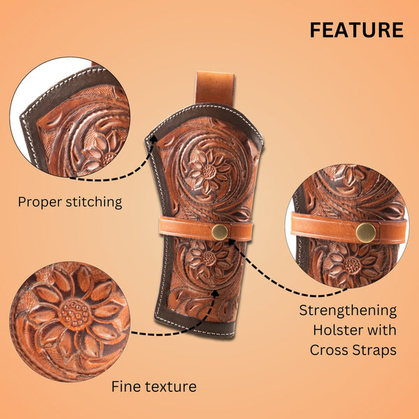 Hulara Full Grain Buff Leather Cross Draw Gun Holder 22 .38/357 .44/45 Cal Revolver Gun Western Holster Fit 4" to 8" Revolver Holster