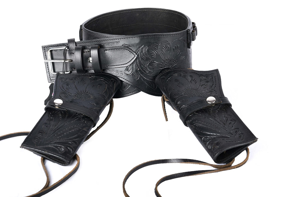 Hulara Full Grain Buff Leather 22 Caliber Western Holster for Heritage Rough Rider, Gun Belt, Cowboy, Wrangler, 22 Revolver (Black Right Side, Size-2(38-40 Inch))