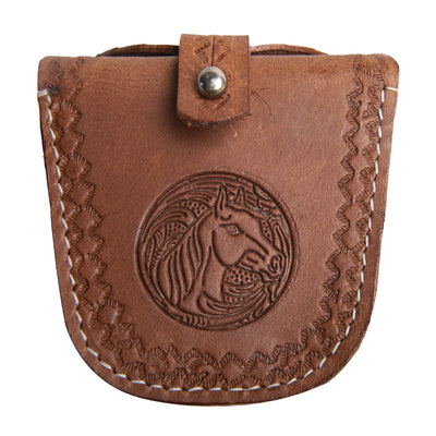 Hulara Top Grain Buff Leather Horse Tooling Ammo Pouch for .38 .45 22LR Ammo Box with Belt Loop & Metal Closure Amunition Pouch (Tan)