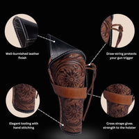 Hulara Genuine Leather Cross Draw Holster Gun Holder 22 .38/357 .44/45 Cal Revolver Western Rough Ri - 18