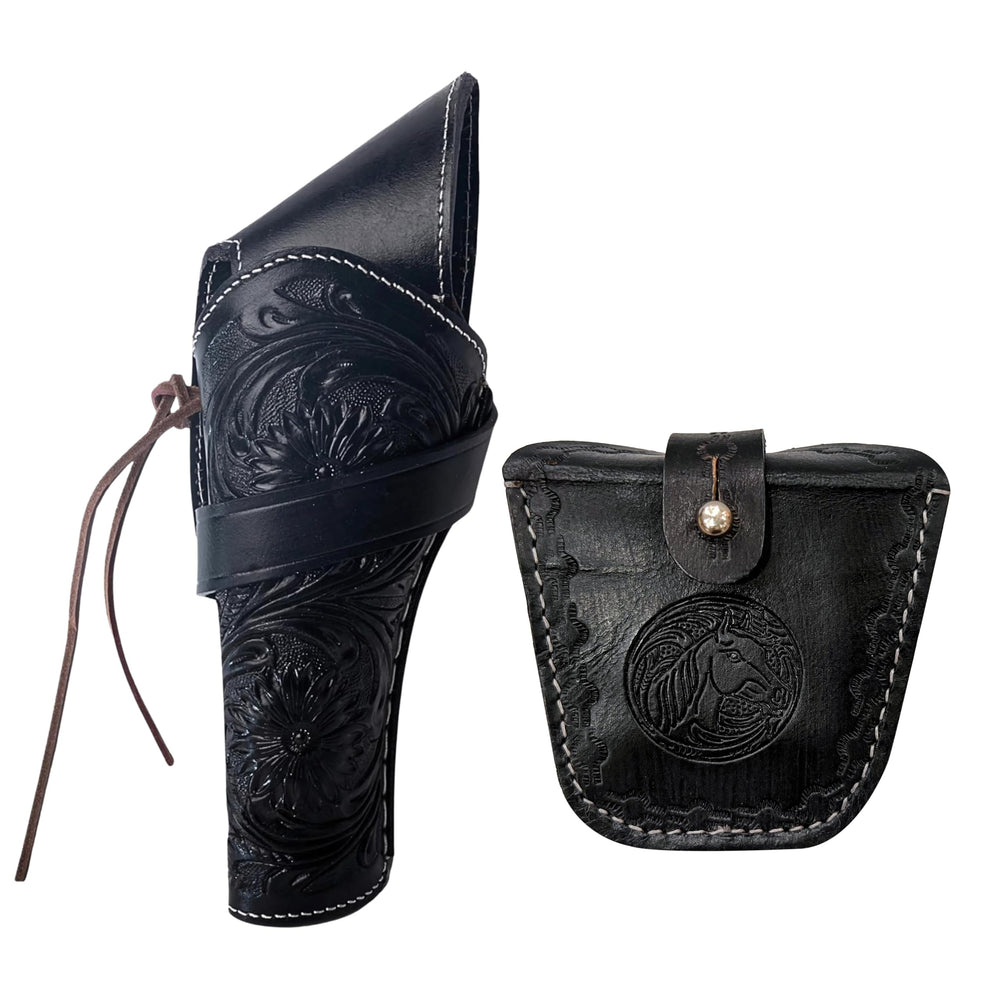 Hulara Top Grain Leather Ammo Case And Cross Draw Revolver Holster Set â€“ Fits 4Inch to 8Inch 22/38/357/44/45 Cal Gun Holster 