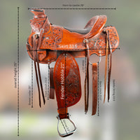 Hulara Western Saddle Tooled Genuine Leather Horse Saddle Carved Comfy Seat Size 15 Inch Western Saddle for Horses Barrel Racing Saddle - 4