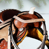 Hulara Western Saddle Tooled Genuine Leather Horse Saddle Carved Comfy Seat  Western Saddle for Horses Barrel Racing Sad