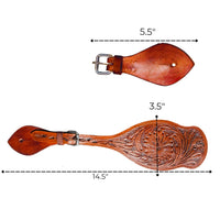 Hulara Western Genuine Leather Spur Straps, Genuine Leather, Antique Hand Tooling, Adjustable Stainless Steel Buckle - 3