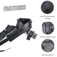 Hulara Full Grain Buff Leather 22 Caliber Western Holster for Heritage Rough Rider, Gun Belt, Cowboy, Wrangler, 22 Revolver (Black Right Side, Size-2(38-40 Inch)) - 7