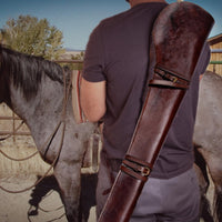 Hulara Real Leather Rifle Scabbard for Lever Action Rifle Case Shotgun Scabbard Carved Saddle Scabbard For Henry Big Boy Rifle With Padded Interior Protection (Brown_2, Solid) - 6