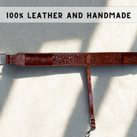 Hulara Western Carved Leather Rear Flank Back Saddle Girth Cinch Belt with Bucking Strap Comfytack |Premium Flank Cinch Belt Leather Horse Girth Brown - 4