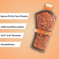 Hulara Full Grain Buff Leather Cross Draw Gun Holder 22 .38/357 .44/45 Cal Revolver Gun Western Holster Fit 4