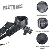 Hulara Full Grain Buff Leather 22 Caliber Western Holster for Heritage Rough Rider, Gun Belt, Cowboy, Wrangler, 22 Revolver (Black Right Side, Size-2(38-40 Inch)) - 3