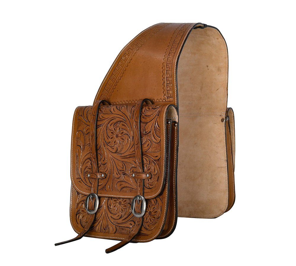 Hulara Full Grain Buffalo Leather Western Saddle Bag Tooled Horse Saddle Bag for Trail Riding Saddle Carrier Bag for Horses