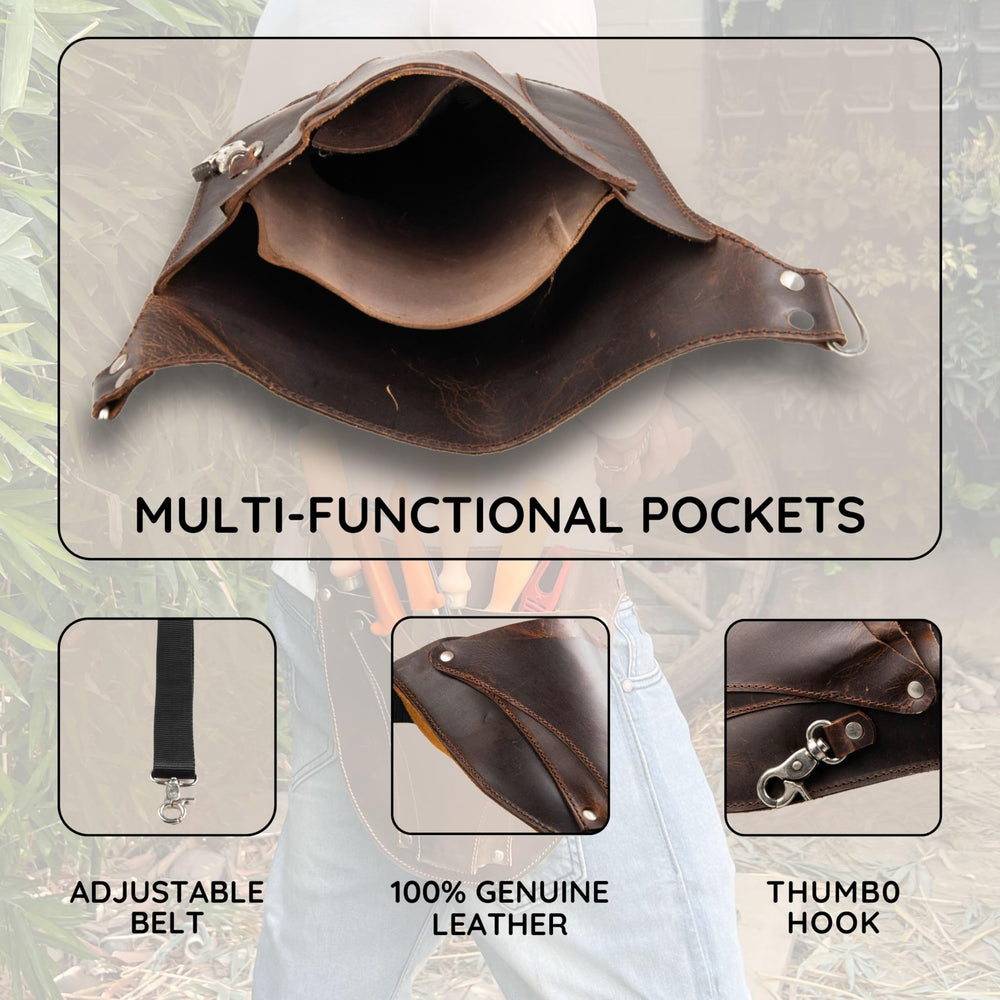 Hulara Brown Full Grain Leather Florist Tool Bag for Gardener Farmer Tools Holster With Adjutable Be - 2