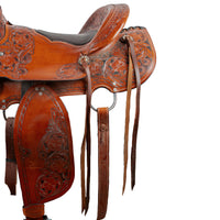 Hulara Western Saddle Tooled Genuine Leather Horse Saddle Carved Comfy Seat Size 15 Inch Western Saddle for Horses Barrel Racing Saddle - 2