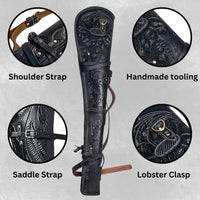 Hulara Rifle Case Western Scabbard fits 16 to 20 Inch Barrel Length Lever Action Genuine Handcraft Leather Rifle Shotgun Sheath Winchester Case for Wild Bunch Shooting [Black]. - 2