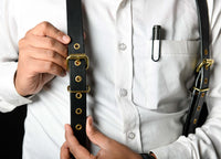 Hulara Full Grain Buff Leather Suspenders For Men/Women Adjustable Back Y Design Dress Suspenders For Men Black Leather Suspenders For Men/Grooms/Wedding/Gift Mens Suspenders - 6