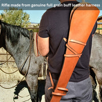 Hulara Real Leather Rifle Scabbard for Lever Action Rifle Case Shotgun Scabbard Carved Saddle Scabbard For Henry Big Boy Rifle With Padded Interior Protection (Brown_2, Solid) - 7