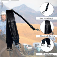 Hulara Western Carved Leather Rear Flank Back Saddle Girth Cinch Belt with Bucking Strap Comfytack |Premium Flank Cinch Leather Belt Horse Girth, Black - 3
