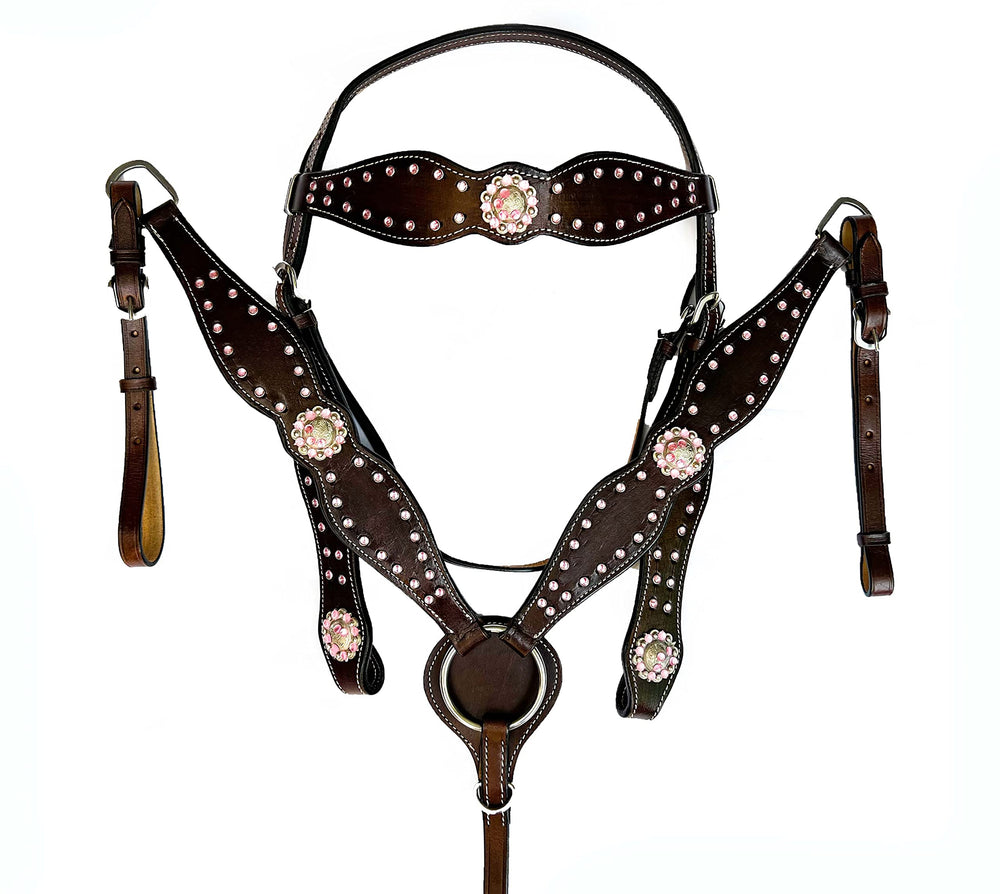 Hulara Top Grain Buff Leather Western Bridle and Breast Collar Set Tooled Headstall and Horse Breastcollar Western Tack Set Horse Breast Collar Western Bridle Sets Horse Headstall and Breast Collar