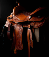 Hulara Western Saddle Tooled Genuine Leather Horse Saddle Carved Comfy Seat Size 14 Inch to 18 Inch Western Saddle for Horses Barrel Racing Saddle - 5